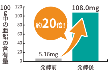 亜鉛の含有量は約20倍